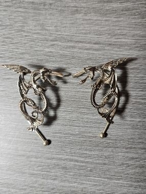 Silver Winged Serpent Ear Cuffs